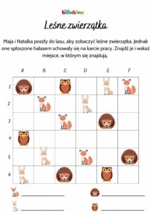 karta pracy z kodowania z leśnymi zwierzątkami
