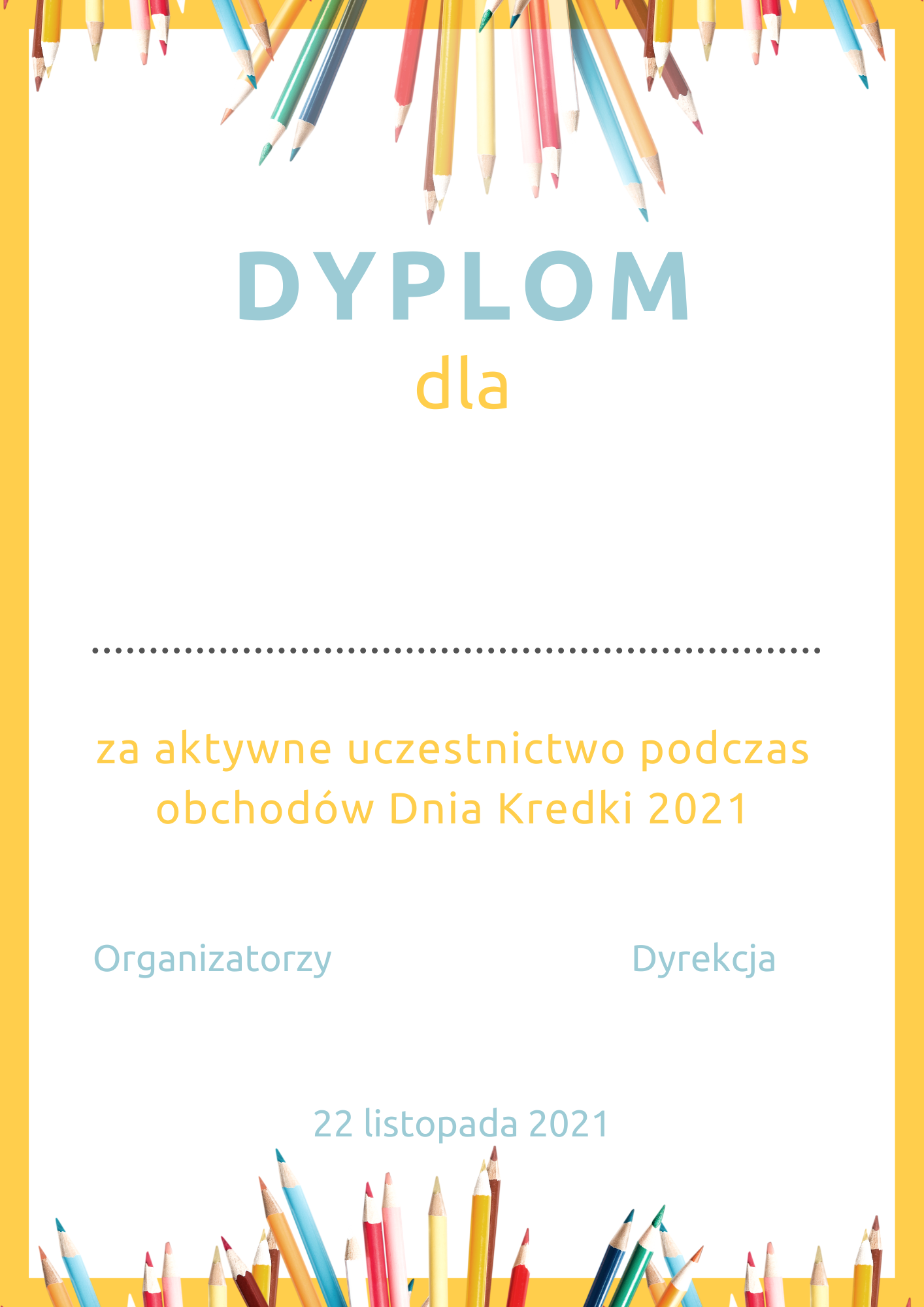 Dyplom do druku Dzień Kredki 2021