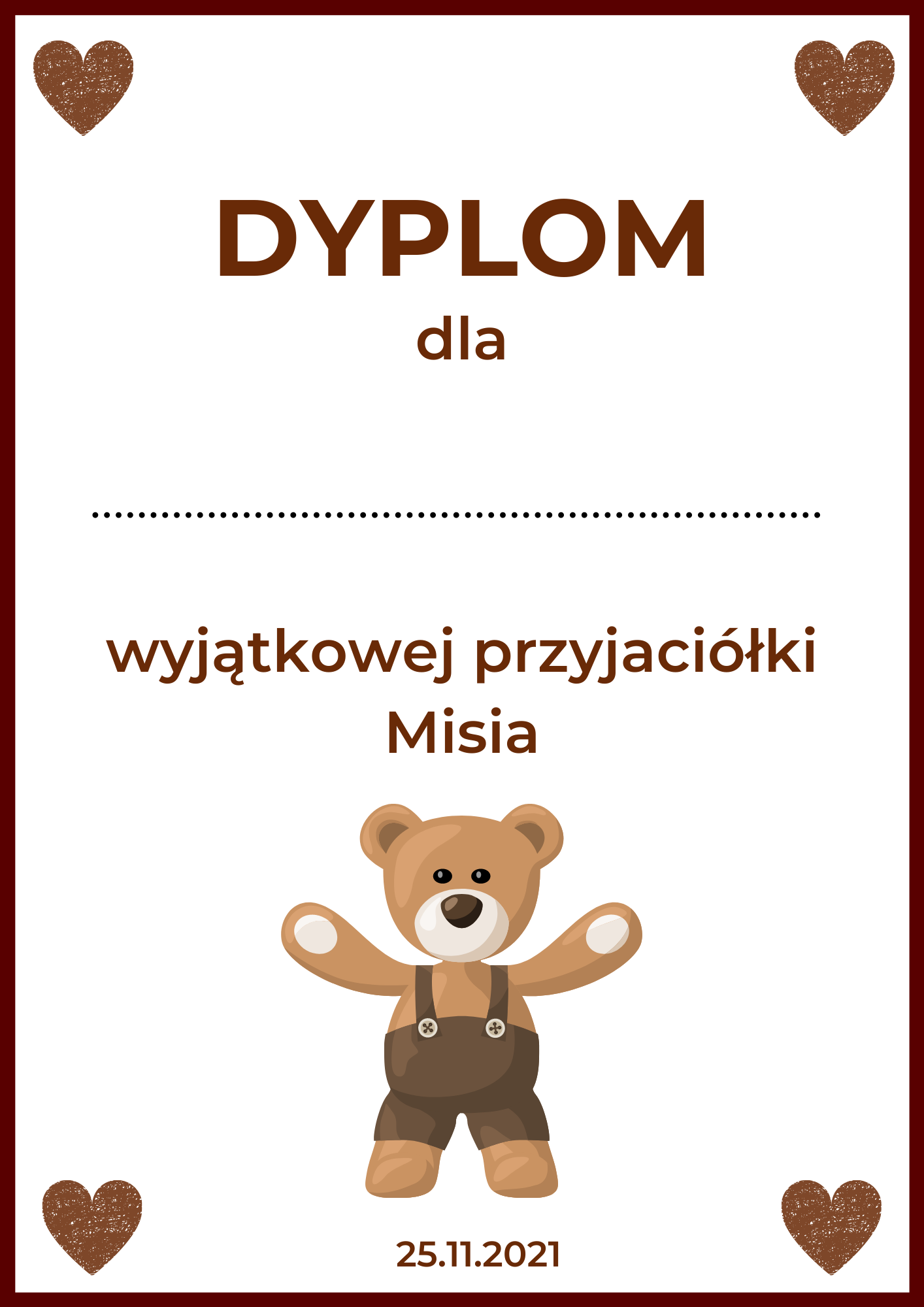 Dyplom na dzień pluszowego misia