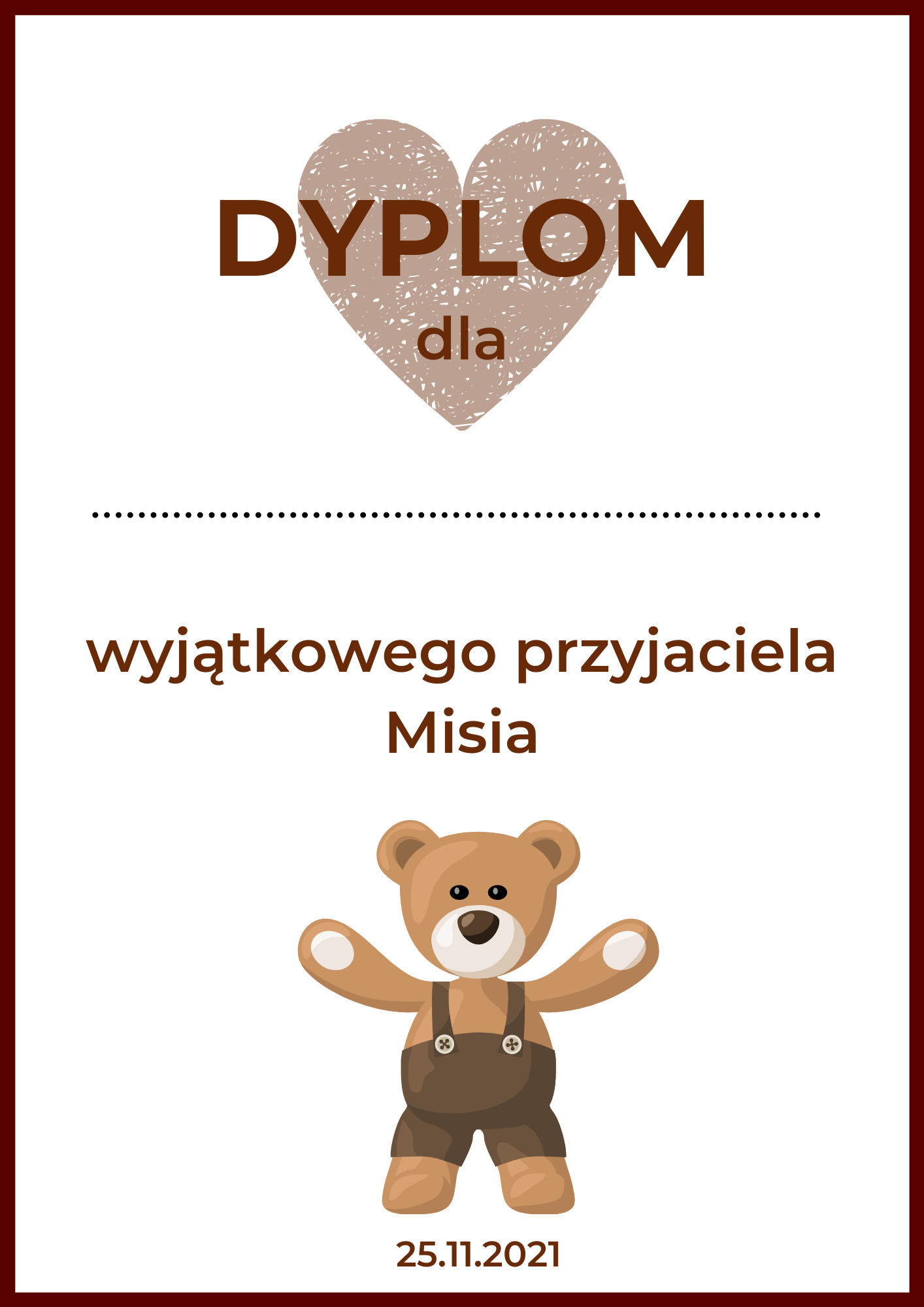 Dyplom na dzień pluszowego misia